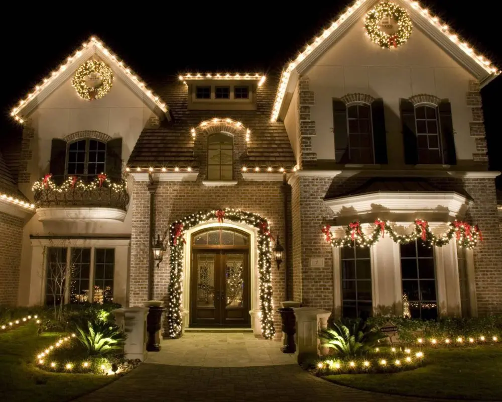 House decorated with professional Christmas lights in Wake Forest NC